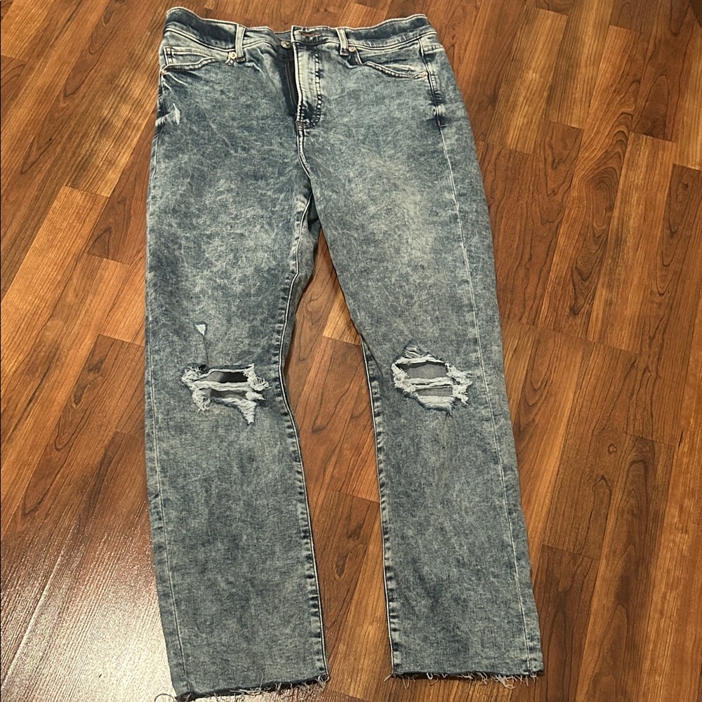 Express Distressed Acid Wash Blue Jeans